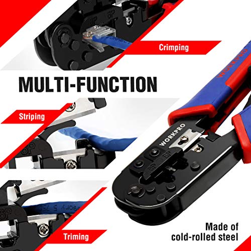 WORKPRO RJ45 Crimping Tool Kit, RJ Ratcheting Crimper with 30Piece 8P