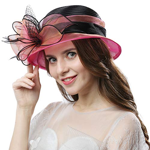 Original One Women's Cloche Bowler Hats KDC1721 for Kentucky Derby Day, Church, Wedding, Tea Party, Ascots (Peach/Black)