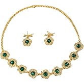 NewZenro Cute Flower CZ Small Dangle Drop Stud Earrings Vintage Gold Plated Crystal Floral Choker Necklace Set for Women Hypoallergenic Fashion Boho Antique Trendy Jewelry for Wedding Party Holiday