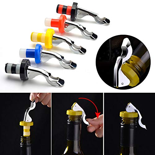 Dutch Brook 5 Packs Stainless Steel Wine Stoppers Bottle Stoppers,Wine Bottle Plug with Silicone,Reusable Wine Saver,Expanding Beverage Bottle Stopper,Wine Opener - Thumbnail 5