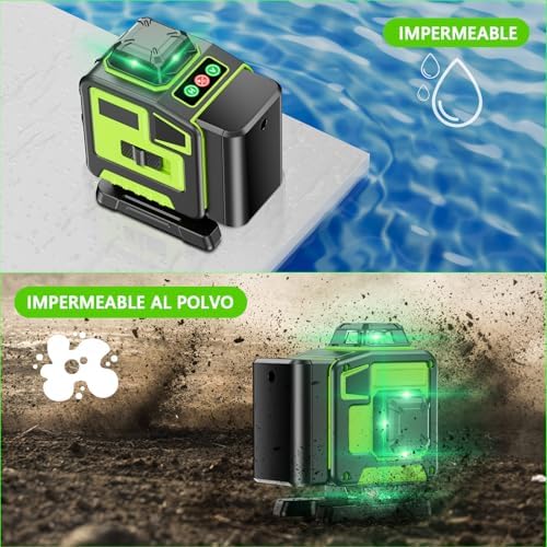 Nível Laser Autonivelante de 360 graus, Laser Verde Nível 16 linhas, 2 x 360 Horizontal e 2 x 360 Verticais, 2 x Bateria, Montagem na Parede, Controlo Remoto, Base Magnética, Suporte Rotativo, Tripé