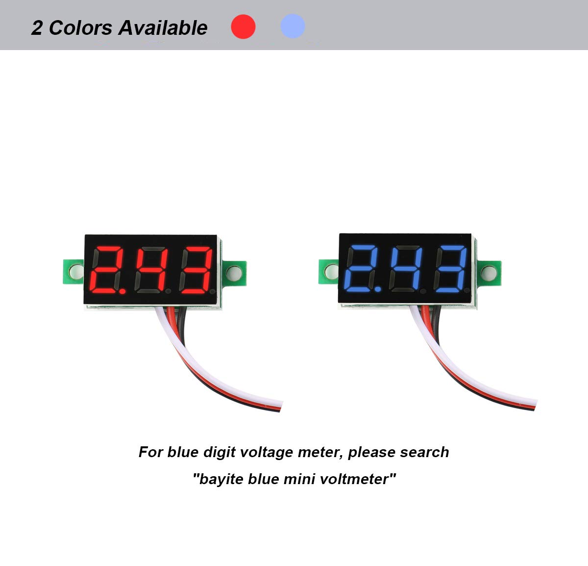 bayite Pack of 5 Three-Wire Calibratable DC 0~30V Red Digital Mini Voltmeter Gauge Tester Mount Car Motorcycle Battery Monitor Volt Voltage Meter 0.36