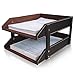 KINGFOM Letter Tray, Leather Paper Organizer Tray, Wooden Desk File Holder, Desktop File, Stackable Magazine Holder, Mail Sorter, Great for Home or Office - 2 Level Brown