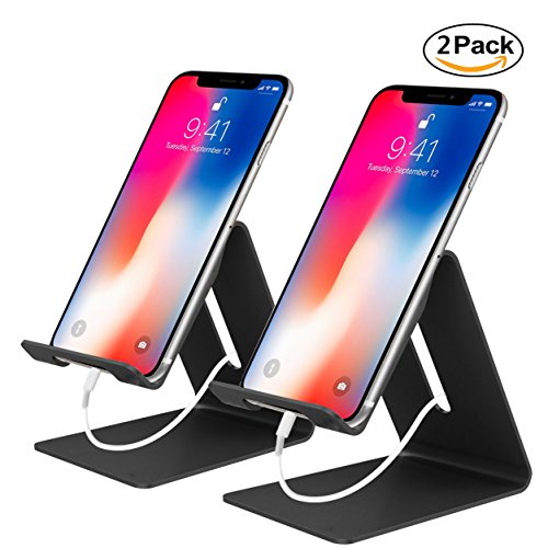 Woodcovo 2 Pack Aluminum Alloy Cell Phone Stand, Holder, Stand For Switch, all Android Smartphone, iPhone 6 6s 7 8 X Plus 5 5s 5c charging, Accessories Desk - Black