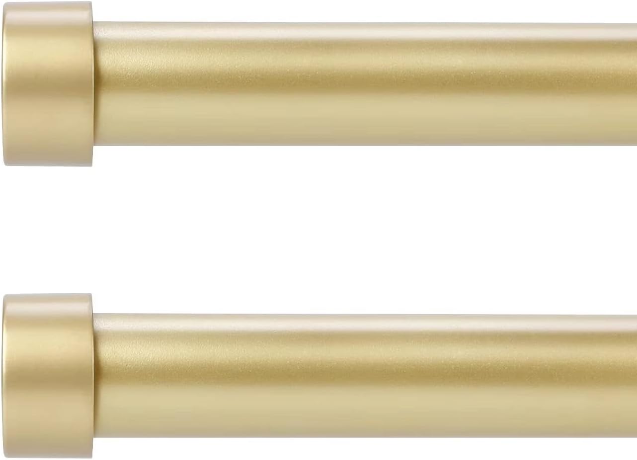 Window Treatment Hardware - OLV 2 Pack Gold Rods for Window 48-84 inch, Adjustable Single Window Curtain Rods With End Cap Design Finials,Drapery Rods of Window Treatment,1 inch Diameter,Brass Gold