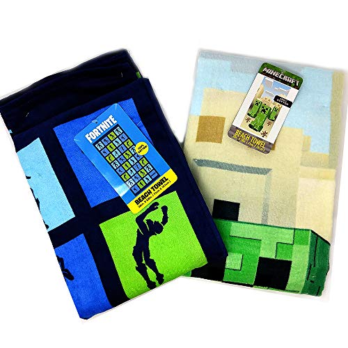 Epic Games Fortnite Boogie Dance Moves & Minecraft Creeper Beach Towels for Kids: 2-pc. Bundle