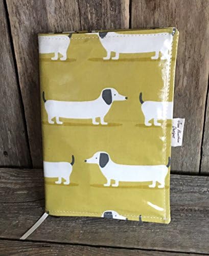 A5 Diary Cover, Journal Cover, Nurses Diary Cover, Page To View,lime green dachshund oilcloth