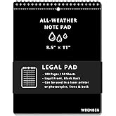Weatherproof Top Spiral Notebook Legal Pad 8.5" x 11" with 100 Pages All Weather Paper and Waterproof Hard Cover A4 Large Size (Black)