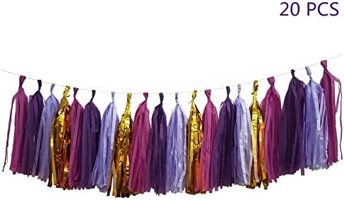 20 pcs Tissue Paper Tassel Gold&amp;Purple Series DIY Party Garland for Wedding, Baby Shower and Party Decorations, DIY Tassel Kits (gold &amp; purple)