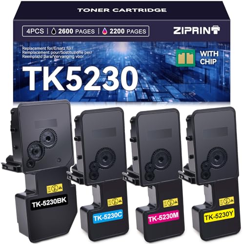 ZIPRINT TK5230 Compatible for Kyocera TK-5230K TK5230 TK-5230Y TK-5230M TK-5230C Toner for Kyocera ecosys m5521cdw M5521cdn P5021cdw P5021cdn M5521cdw P5521cdw 021 m 5521(Black Cyan Yellow Magenta)