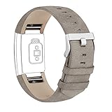 iGK Leather Replacement Bands Compatible for Fitbit Charge 2, Genuine Leather Wristbands Matte Grey