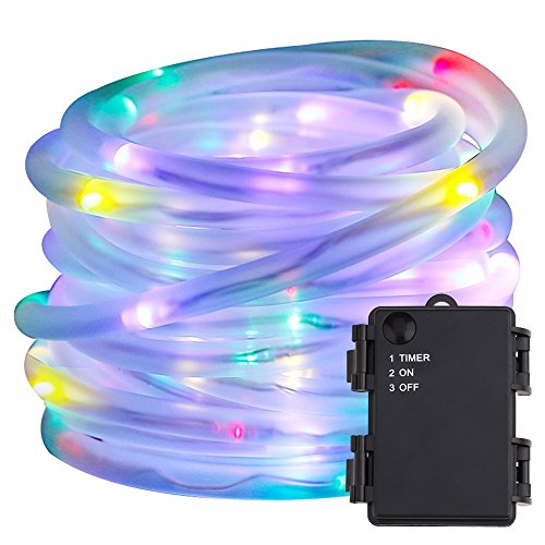 LE 16.5ft 50 LEDs Rope String Lights, RGB, Waterproof, Battery Power, Portable, Christmas Tree, Thanksgiving, Wedding, Party, Garden, Lawn, Patio, Outdoor Decoration