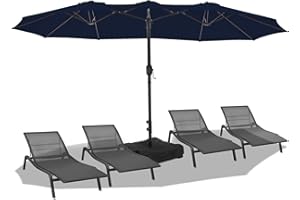 wikiwiki 15ft Large Patio Umbrellas with Base Included, Outdoor Double-Sided Umbrella with Crank Handle, Powerful UV Protective, for Pool Lawn Garden, Navy Blue
