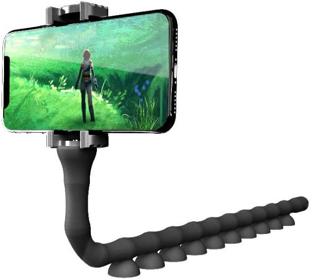 Lazy Creative Mobile Phone Bracket with Suction Cup Caterpillar Cell Phone Bracket for Bed Office Kitchen Windshield Bicycle (Black)