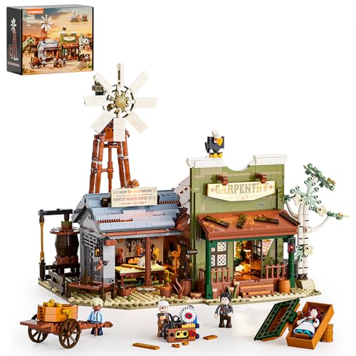 LUMIBRICKS Western-Carpentry-Workshop Lighting-Building-Bricks Set - 1832 Pcs The Old West Blacksmith-Shop Light Construction Building Model Set for Adults and West Lovers