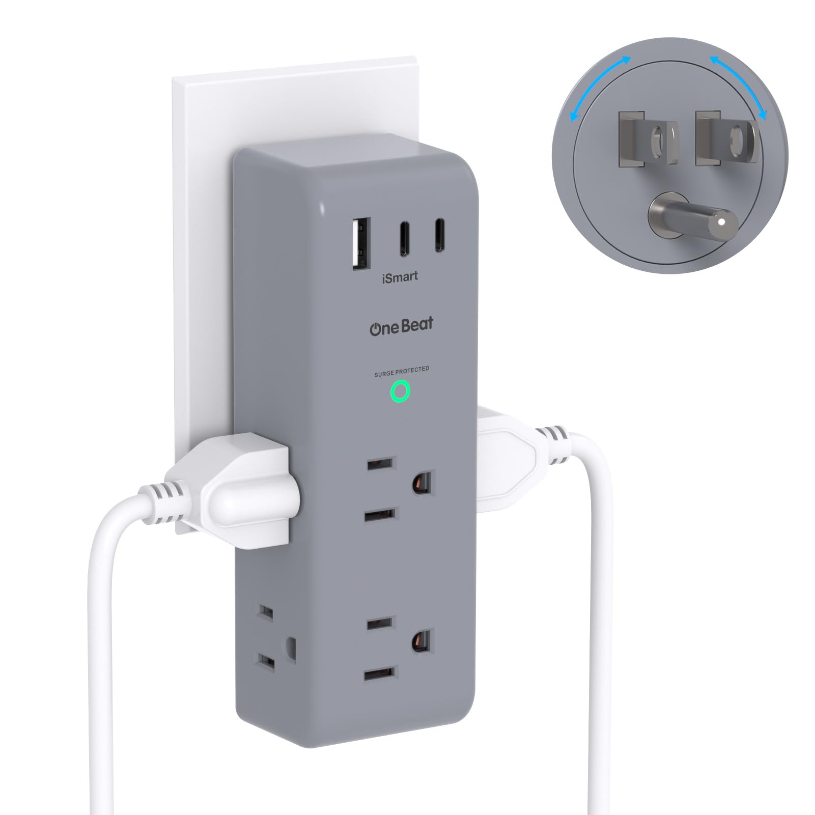 Surge Protector Outlet Extender with Rotating