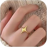 Naturepernulo Gold Star Rings for Women Men Y2k Rings Silver Adjustable Open Sparkling Chunky Star Ring