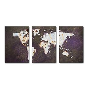 signwin 3 Piece Canvas Wall Art World Map...
