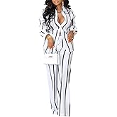 Rizorca Womens Striped 2 Piece Outfits Sets Casual Long Sleeve Button Down Shirt and Wide Leg Pants with Pockets