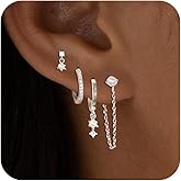 SELFROSE Stack Earrings For Women,Dainty 14K Gold Plated Pearl Hoop Huggie Earring Set Cute Chain Cartilage Earring Stack Trendy Hypoallergenic Long Drop Stud Earrings Jewelry