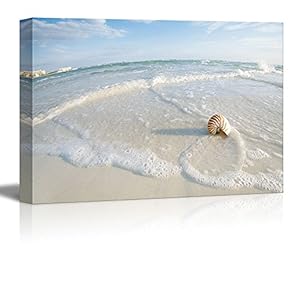 Canvas Prints Wall Art - Romantic Waves Washing Ashore a Sandy Beach | Modern Wall Decor/Home Decoration Stretched Gallery Canvas Wrap Giclee Print. Ready to Hang - 12" x 18"