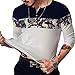 LOGEEYAR Men's Casual Slim Fit Long Sleeve Color Block Printing Henley T-Shirts Z-White
