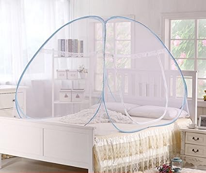Pindia Mosquito Net Single Bed foldable White (Blue Border)