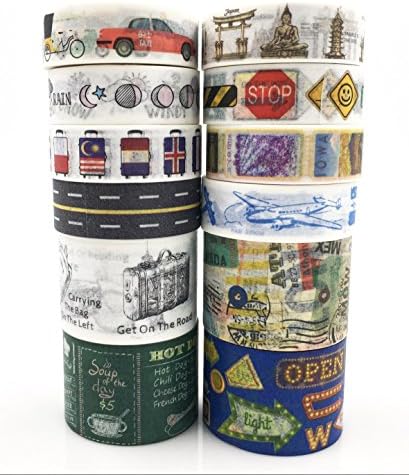 12 rolls(SET) Travel Journey Design Washi tape Suitcase Gourmet Airpost Mark plain Washi Tape