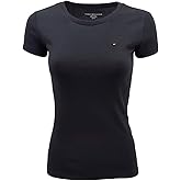 Tommy Hilfiger Womens Crewneck Solid Color Logo T-Shirt (Medium, Black)