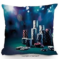 FashSam Throw Pillow Covers Gaming Table with Poker Chips Dramatic Display Vegas Leisure Decorative for Couch Sofa Home Decor(20" Wx20 L)