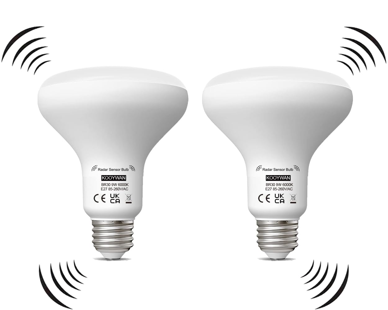 KOOYWAN 9W Radar Motion Sensor Light Bulbs,Dusk to Dawn LED Light Bulb Outdoor 90W Equivalent,Smart Led Lamp Lighting,Indoor Outdoor Auto On/Off E27 Base Daylight White 6000K Pack of 2