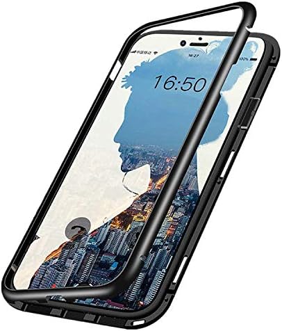 iPhone 6 Plus/ 6s Plus Case,MISSCASE Ultra Slim Magnet Protective Case with Metal Frame Tempered Glass Back [Magnetic Adsorption Technology] [Support Wireless Charging](Black Frame + Clear Back)
