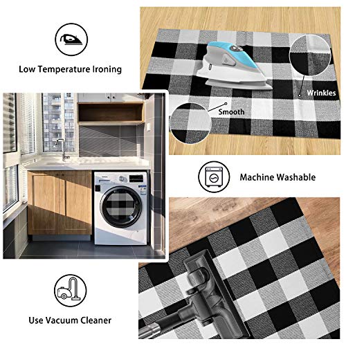 EARTHALL Buffalo Plaid Rug Black and White Rug 2'x3', Cotton HandWoven