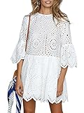 Simplee Women's Elegant Half Flare Sleeves High Waist Hollow Out Mini Dress