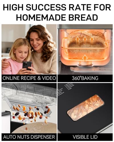 25-IN-1 Automatic Bread Machine | 2lb Size with Visible Lid, Auto Nut Dispenser, One-Touch Display, 13-Hour Delay Timer & Recipes – Easy to Use, High Success for Homemade Bread