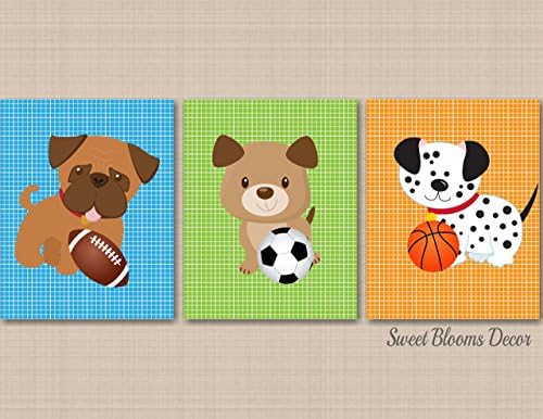 Puppy Nursery Wall Art Puppy Sports Nursery Decor Bow Wow Buddies Dogs Kids Room Decor Dogs Kids Room Soccer Basketball Football Decor UNFRAMED Prints(NOT CANVAS) C527
