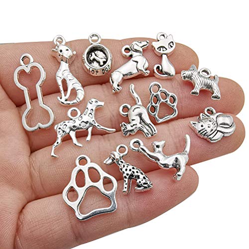 Youdiyla 80pcs Dog and Cat Charms Collection, Bulk Animal Pet Dog Cat Charms Metal Pendant Craft Supplies Findings for Necklace and Bracelet Jewelry Making (HM293)