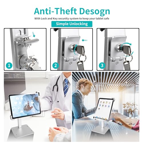 Oilcan Secure Tablet Stand, iPad Anti-Theft Desk Stand, Metallic Material – Shop Crate Kiosk Lock Stand for 9-14 Inch Tablets, iPad Pro, Air, Galaxy Tabs, Surface Pro, etc