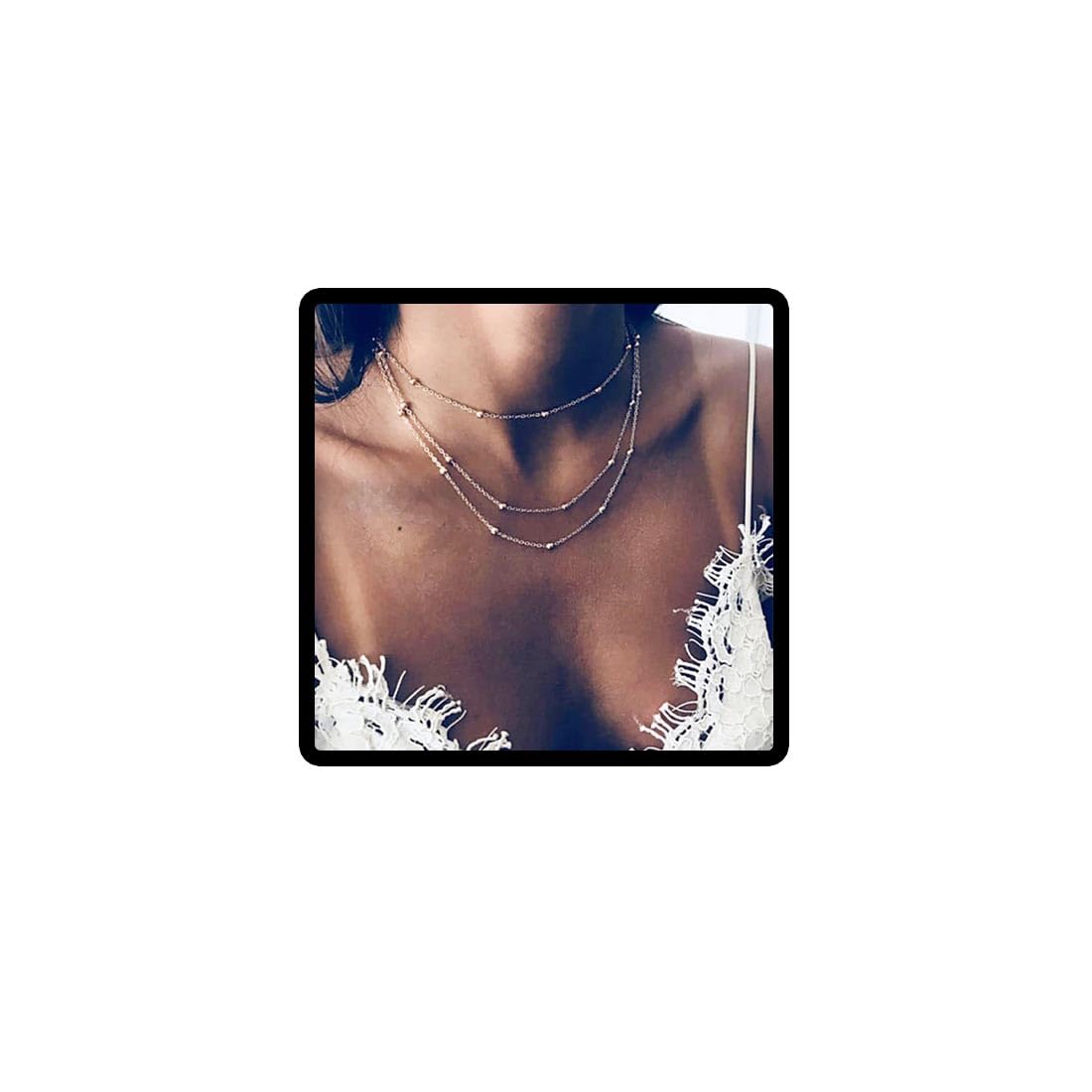 Carufin Multi-layer Necklaces Gold Handmade Bead Choker Necklace Adjustable Chain Jewelry for Women and Girls