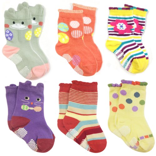 Allydrew Peek A Boo Animal Non-Skid Toddler Socks (Set of 6), Large