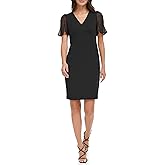 DKNY womens Chiffon Sleeve V-neck Sheath Dress