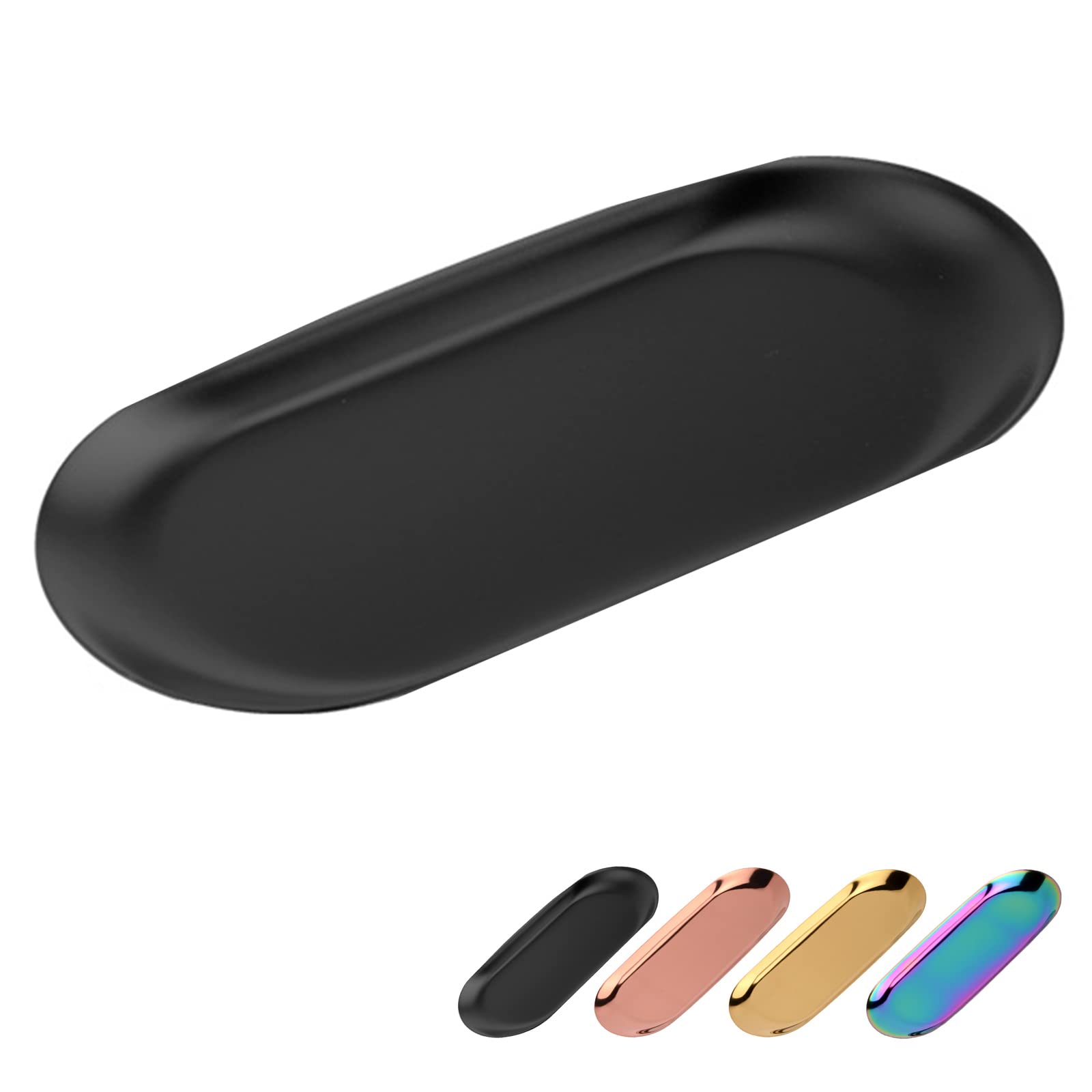 Bymivofun Oval Tray, Oval Cosmetic Tray, Stainless Steel Storage Tray, for Jewellery Storage, Snacks, Tea Tasting, Candles, Plates - 23 x 9.5 cm (Black)
