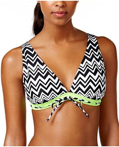 Go By Gossip Womens Chevron Print Drawstring Bikini Top Black and White Small S