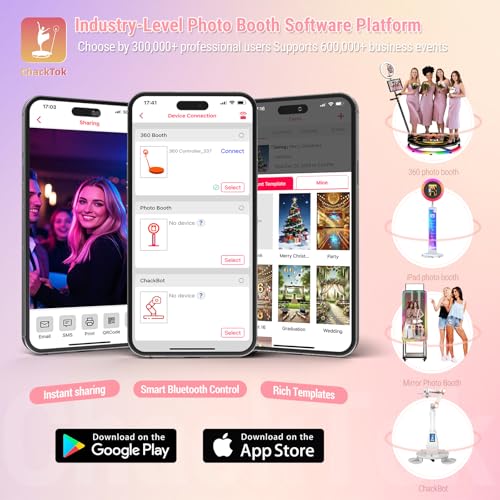 MWE 360 Photo Booth Machine for Parties with Flight Case,RGB Strip Light,Software APP Remote Automatic 360 Spin Camera Video Booth for 3-5 People (31.5''+Flight Case)