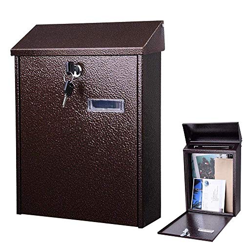 Ampersand Shops Professional Wall Mounted Lockable Mailbox with Lock and Key Secure Mail Dropbox Comment Box Classic Glossy Brown (12-4/5" x 9-2/5" x 3-3/4") - Thumbnail 2