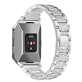 bayite Metal Bands for Fitbit Ionic Replacement Band with Rhinestone Bling Adjustable Bracelet for Fitbit Ionic Smart Watch Silver Rose Gold Black Large Small