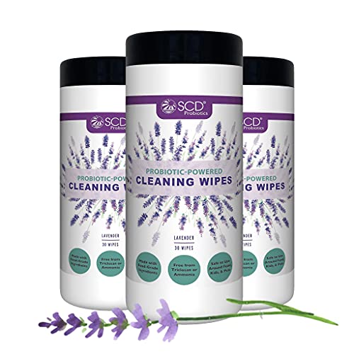 Probiotic Powered & Compostable Cleaning Wipes with Organic Lavender Essential Oil, 3 Pack (90