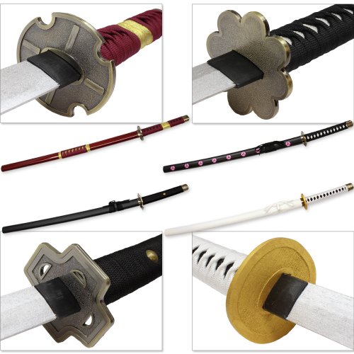 Anime Sword Set of 4 Wooden Cosplay Replica Anime Combo Lead-Free Paint, Cosplay Safe, Convention Ready
