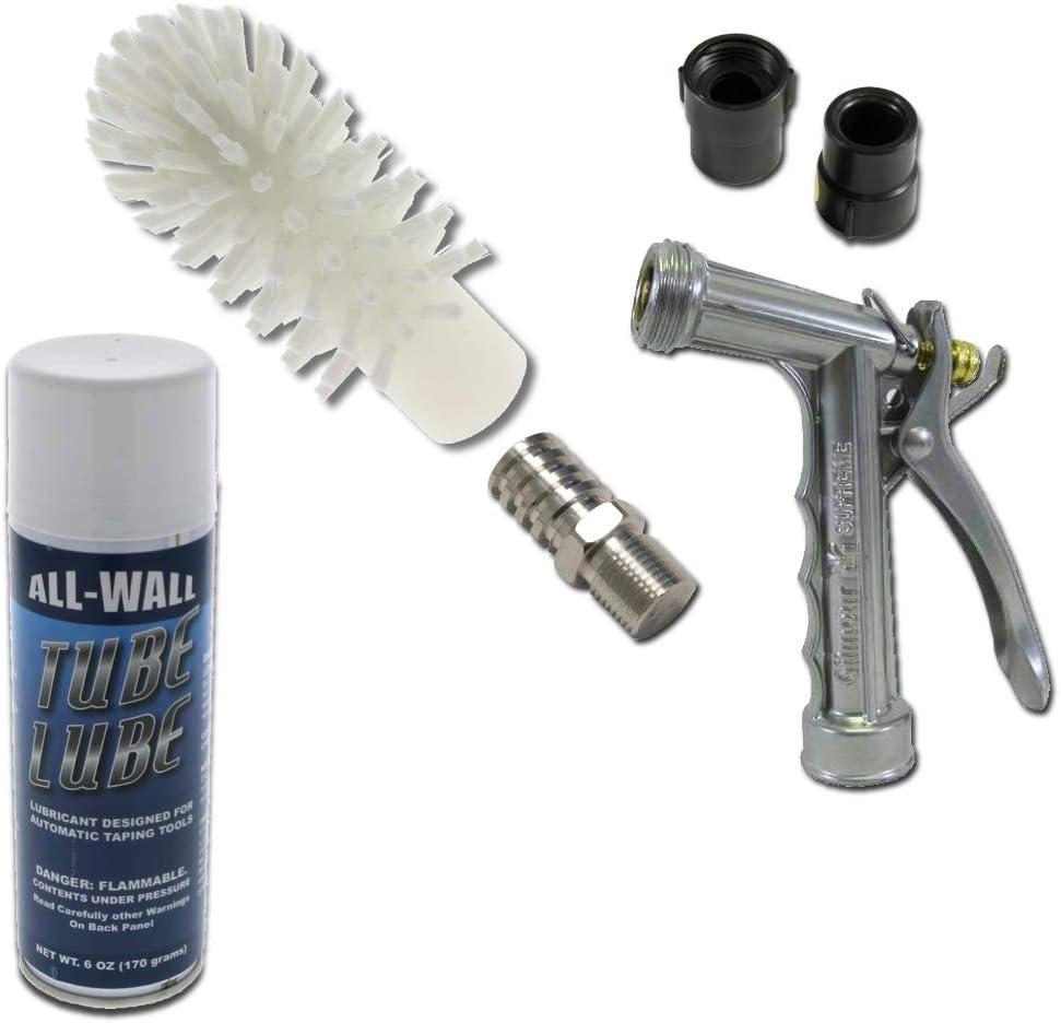 Drywall Taper Bazooka Cleaning Brush and Flush Maintenance Kit w/Sprayer Nozzles and Lubricant