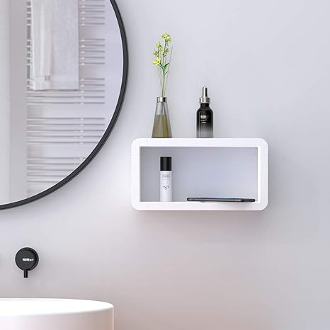 Kungyo Rechteck Wandmontage Schwimmendes Regal Weiss Kunststoff Absaugen Wandregal Fur Badezimmer Kuche Duschwagen Speicherorganisator Selbstklebend Kein Bohren Schlafzimmer Wohnkultur Amazon De Baumarkt